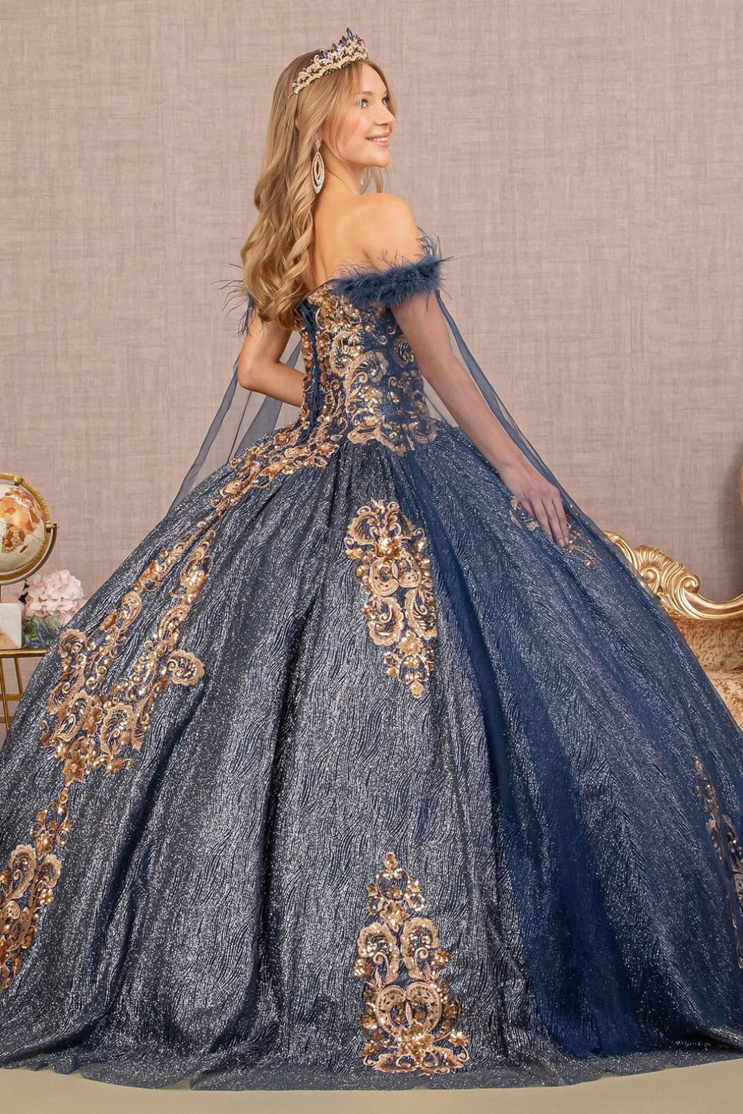 Metallic Off Shoulder Ball Gown by Elizabeth K GL3107 - Quinceanera Dresses