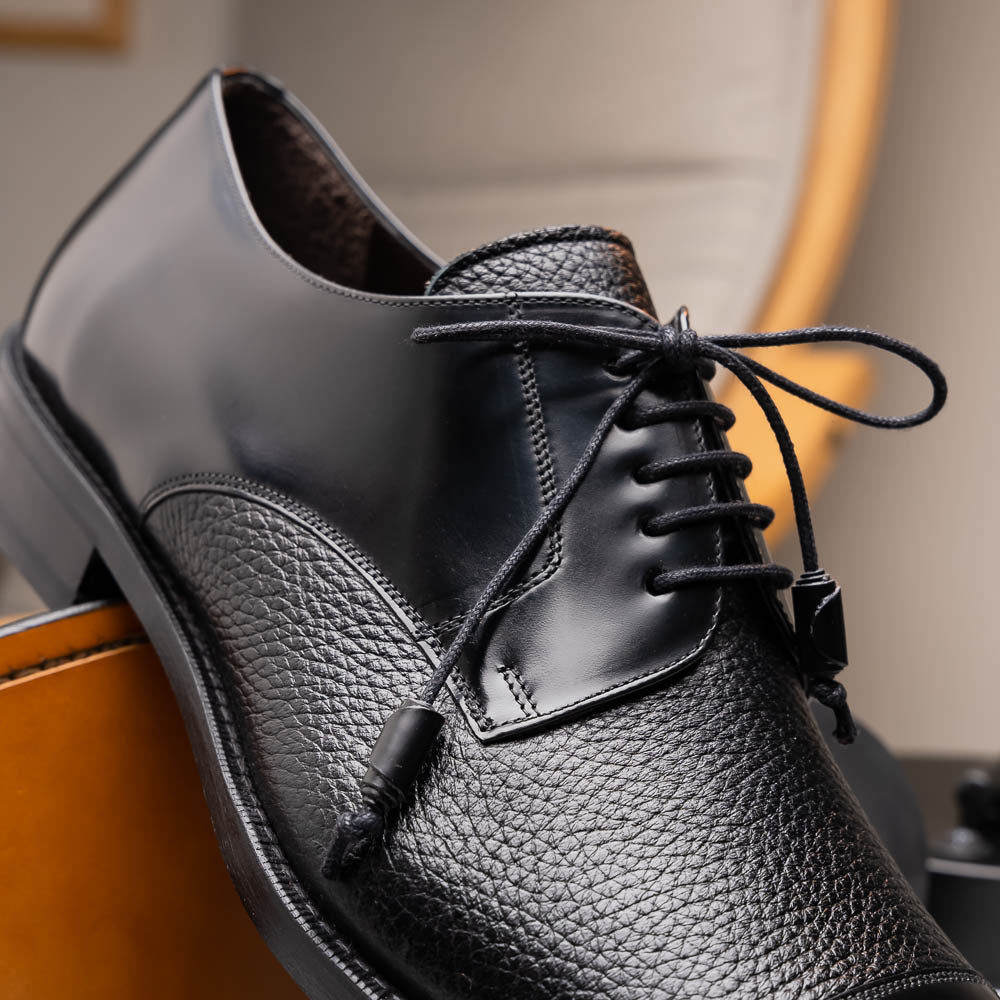 Mezlan Soka Calfskin & Deerskin Cap Toe Shoes Black (15089)