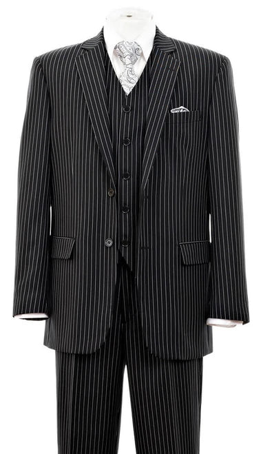 Milano 1920s Mens Black Pinstripe 3 Piece Suit Gangster Stripe 5702V10