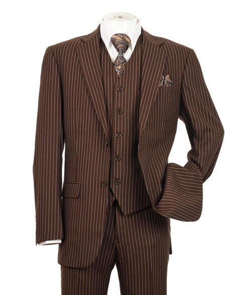 Milano 1920s Mens Brown Pinstripe 3 Piece Suit Regular Fit 5702V10