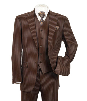 Harlem Nights Suits for Men - Milano 1920s Mens Brown Pinstripe 3 Piece Suit Regular Fit 5702V10