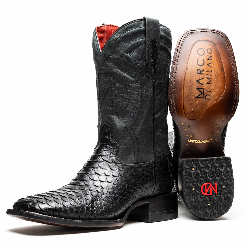 Marco Di Milano Missouri Black Python Square Toe Cowboy Boots