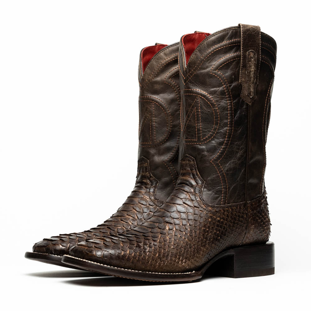 Marco Di Milano Missouri Brown Python Square Toe Cowboy Boots