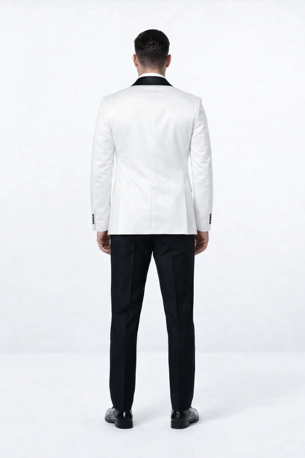 Mens 1 Button Shawl Lapel Dinner Jacket in White with Black Lapels