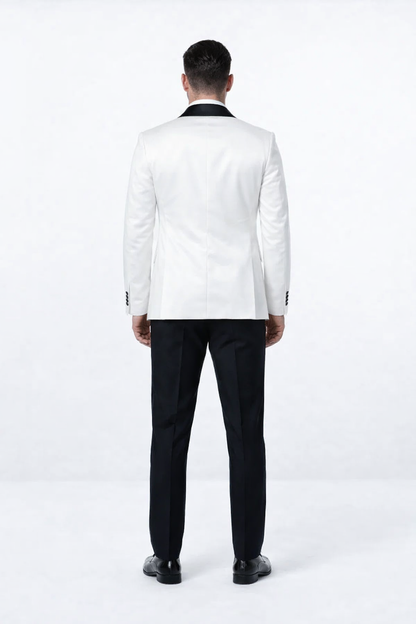 Mens 1 Button Shawl Lapel Dinner Jacket in White with Black Lapels