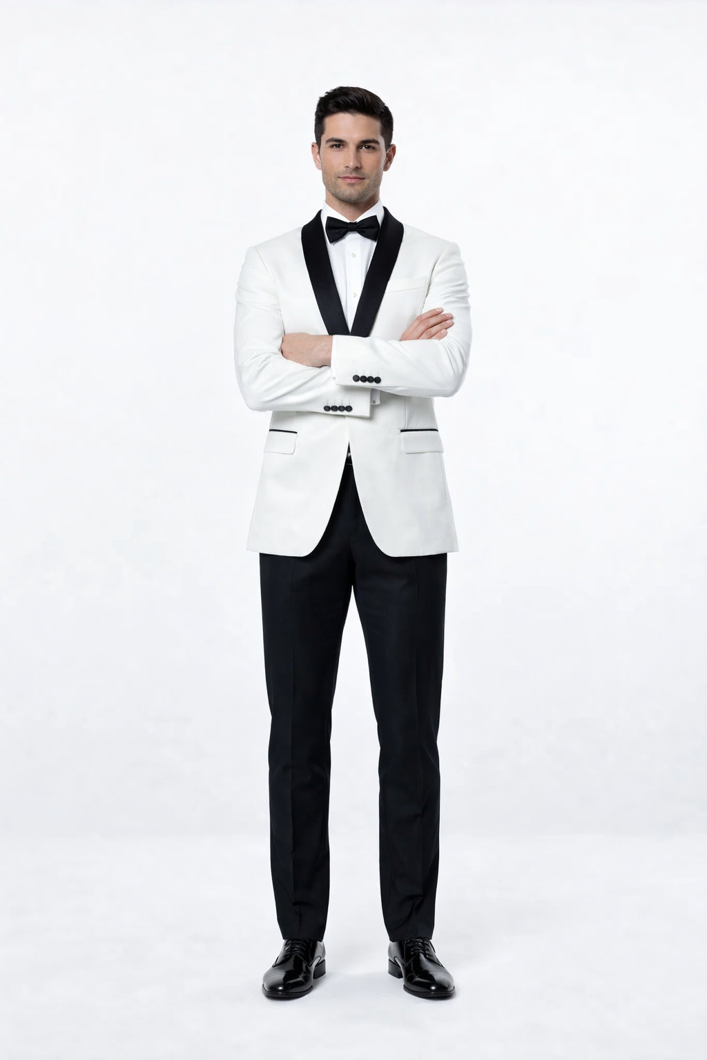 Mens 1 Button Shawl Lapel Dinner Jacket in White with Black Lapels