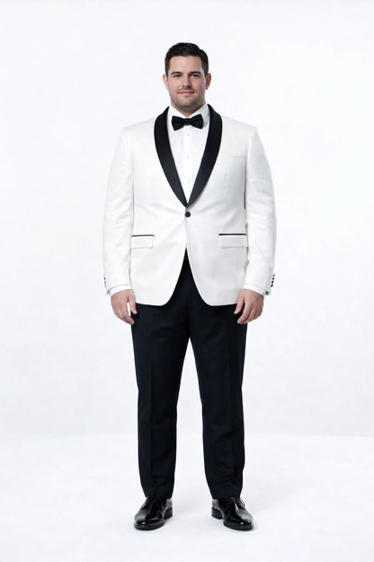 Mens 1 Button Shawl Lapel Dinner Jacket in White with Black Lapels