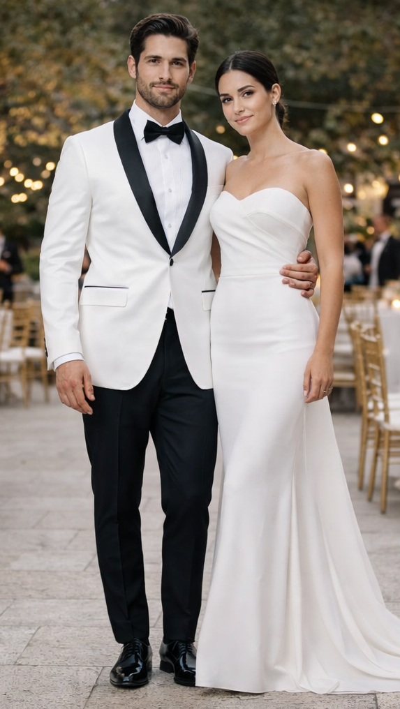 Mens 1 Button Shawl Lapel Dinner Jacket in White with Black Lapels