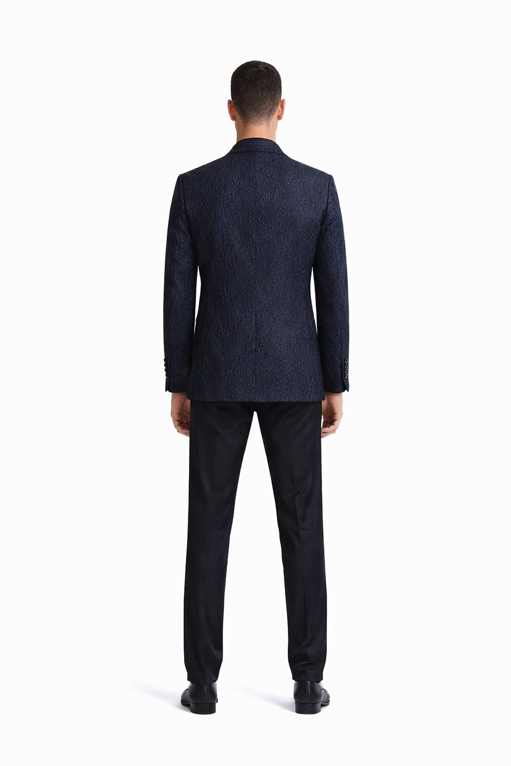 Mens Slim Fit Paisley Shawl Lapel Prom Dinner Jacket Tuxedo Blazer in Navy Blue