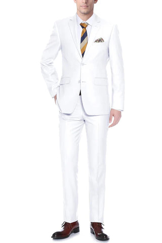 Mens Basic Two Button Classic Fit Suit in White - Men's Tuxedo USA