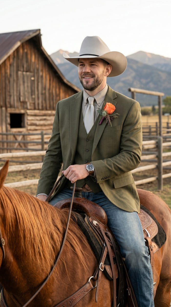 Men’s Western Style Blazer, Classic Cowboy Suit Jacket for Weddings and Country Events in Black, Navy, Sapphire Blue, Charcoal and Olive