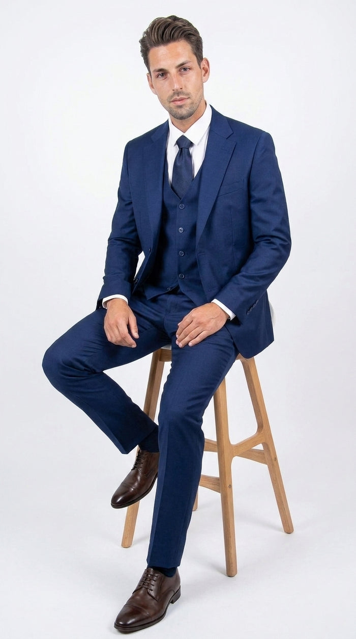 Stacy Adams Men’s Royal Indigo Hybrid Fit 3 Piece Suit, Formal Wedding Prom Dress Suit