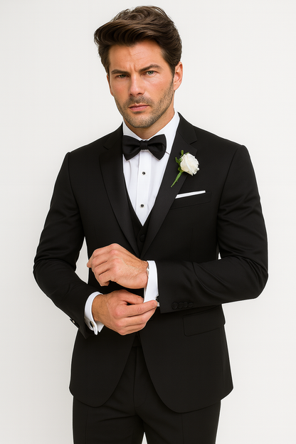 Black Modern Wedding Notch Tuxedo