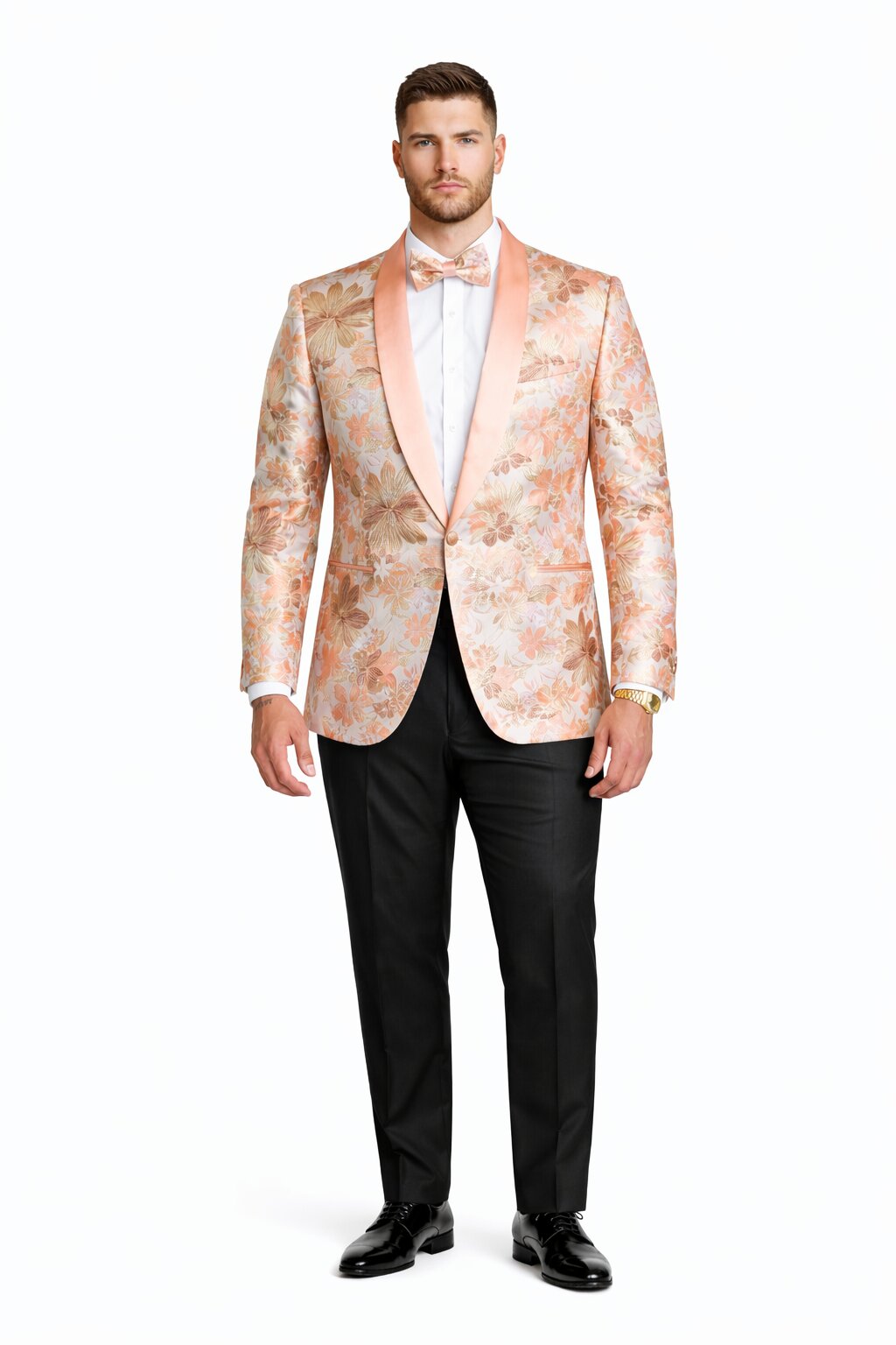 Mens Paisley Shawl Prom Tuxedo Blazer in Peach Peach Prom Tuxedos