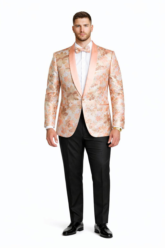 Mens Paisley Shawl Prom Tuxedo Blazer in Peach Peach Prom Tuxedos