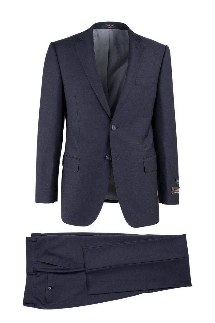 Tiglio Novello Men’s Navy Italian Wool Suit, Super 150s Modern Fit Formal Dress Suit