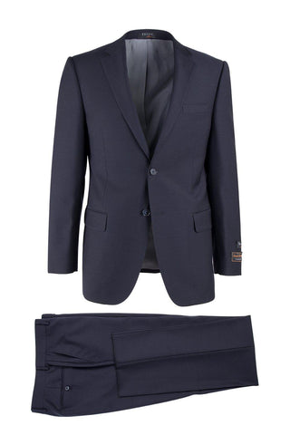 Tiglio Italian Suit - Real Wool Fabric Super 150's Novello Navy, Modern Fit Suit in Color Navy