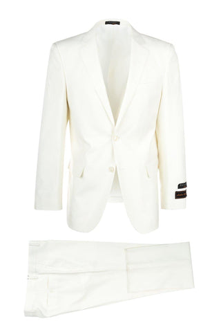 Tiglio Italian Suit - Real Wool Fabric Super 150's Novello Off-White, Modern Fit Suit in Color Off-White