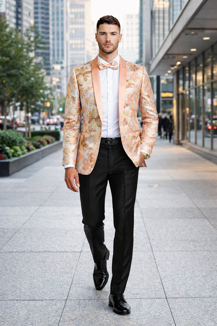 Mens Paisley Shawl Prom Tuxedo Blazer in Peach Peach Prom Tuxedos