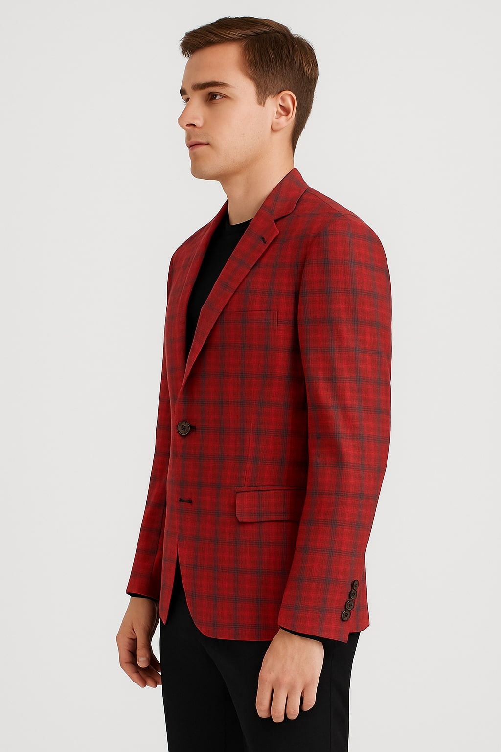 Modern Red Plaid Blazer  Tartan Windowpane Pattern Christmas Party Color