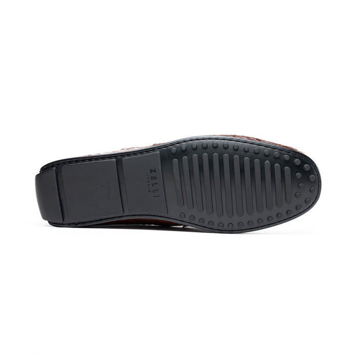 Zelli Monza Genuine Caiman Crocodile Driving Loafers in Nicotine