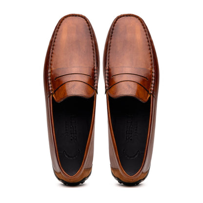 Zelli Monza Hand Burnished Calfskin Driving Loafers in Cognac