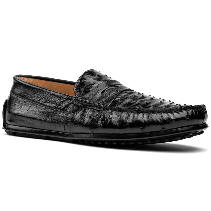 Zelli Monza Ostrich Quill Driving Loafers in Black