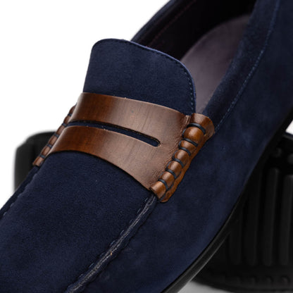 Zelli Monza Suede and Hand-Burnished Calfskin Driving Loafers in Navy
