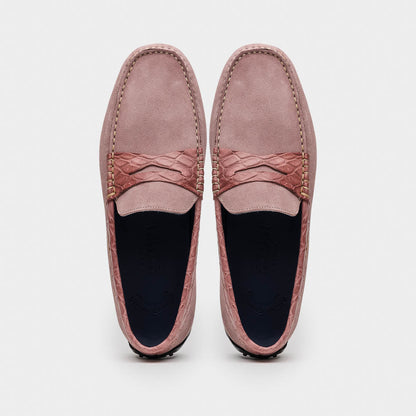 Zelli Monza Suede and Caiman Crocodile Driving Shoes in Candy