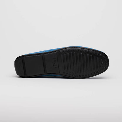Zelli Monza Suede & Caiman Crocodile Driving Shoes in Denim