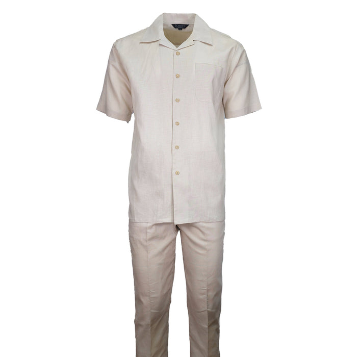 Mens Natural Linen Shirt and Pants Casual Outfit Set