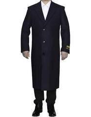 Navy Blue 3 Button Full Length Ankle length Wool Dress Top Coat/Overcoat - Men's Tuxedo USA