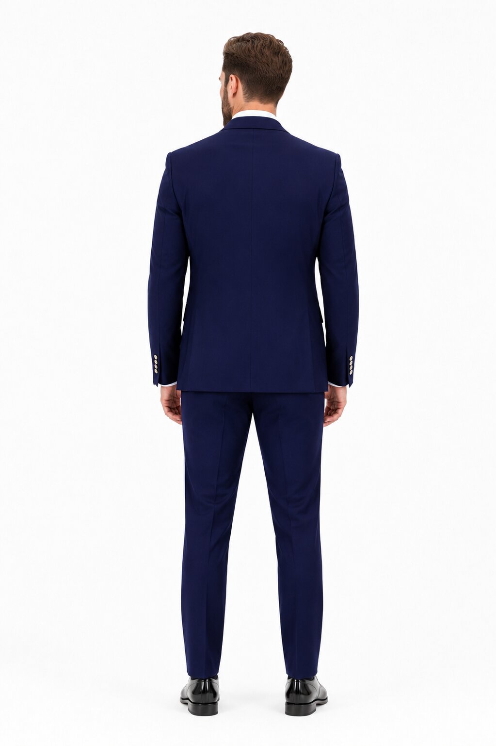 Men's Navy Statement Ticket Pocket Peak Lapel Wool Double Breasted Vest Suit with Silver Buttons – Modern Fit