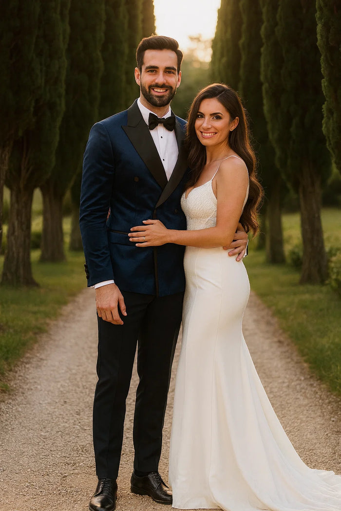Navy Velvet Double Breasted Tuxedo Jacket  Wedding & Prom
