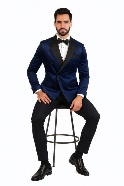 Navy Velvet Double Breasted Tuxedo Jacket  Wedding & Prom