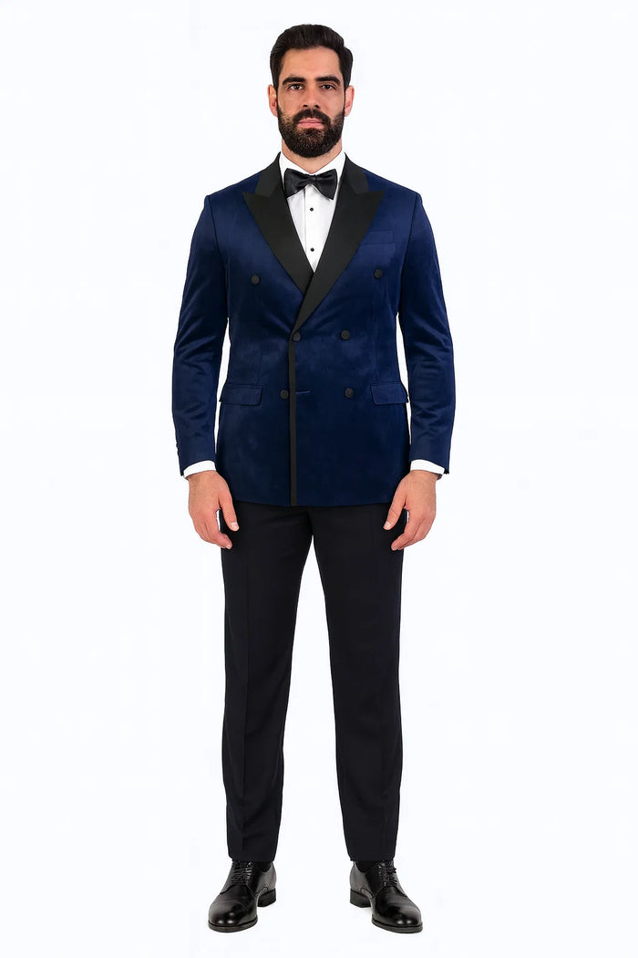 Navy Velvet Double Breasted Tuxedo Jacket  Wedding & Prom