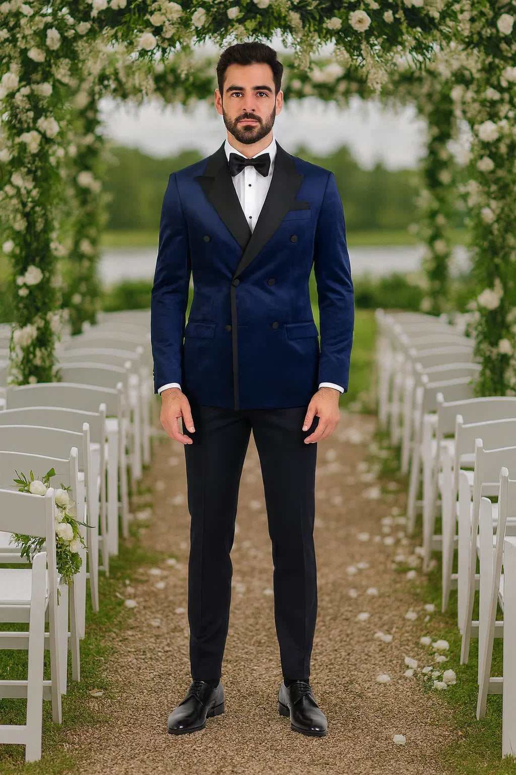 Navy Velvet Double Breasted Tuxedo Jacket  Wedding & Prom