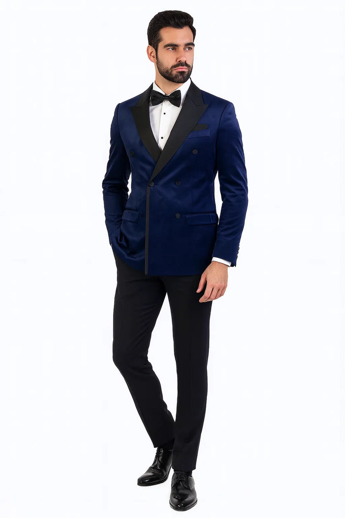 Navy Velvet Double Breasted Tuxedo Jacket  Wedding & Prom