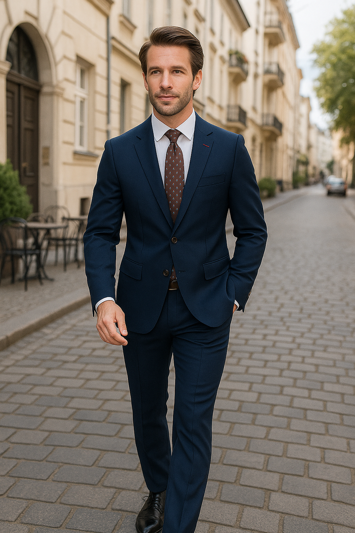 Wool Suit - Italian Made Business Suit by Statement Men's 2 Piece 100% Wool Modern Fit Suit - Subtle Windowpane