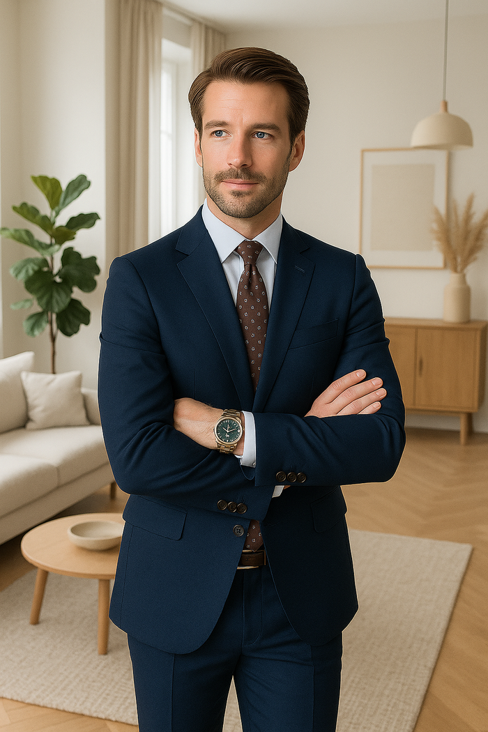 Wool Suit - Italian Made Business Suit by Statement Men's 2 Piece 100% Wool Modern Fit Suit - Subtle Windowpane