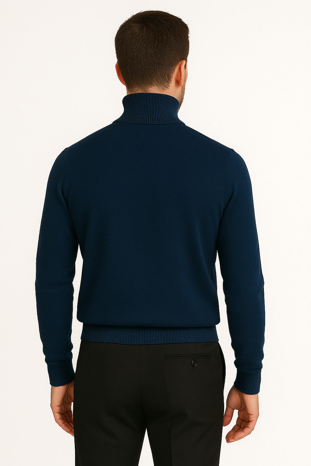 Men's Navy Blue Classic Turtleneck Sweater  Lightweight Knit Pullover