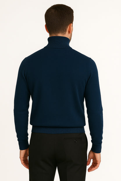 Men's Navy Blue Classic Turtleneck Sweater  Lightweight Knit Pullover