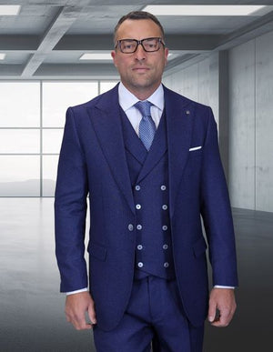 Statement Men's 3 Piece 100% Wool Wide Leg Suit- Woven Texture
