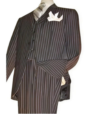 Highest Quality Jet Liquid Black Pinstripe Vested  ~ Three Piece Suit Super 120's 100%