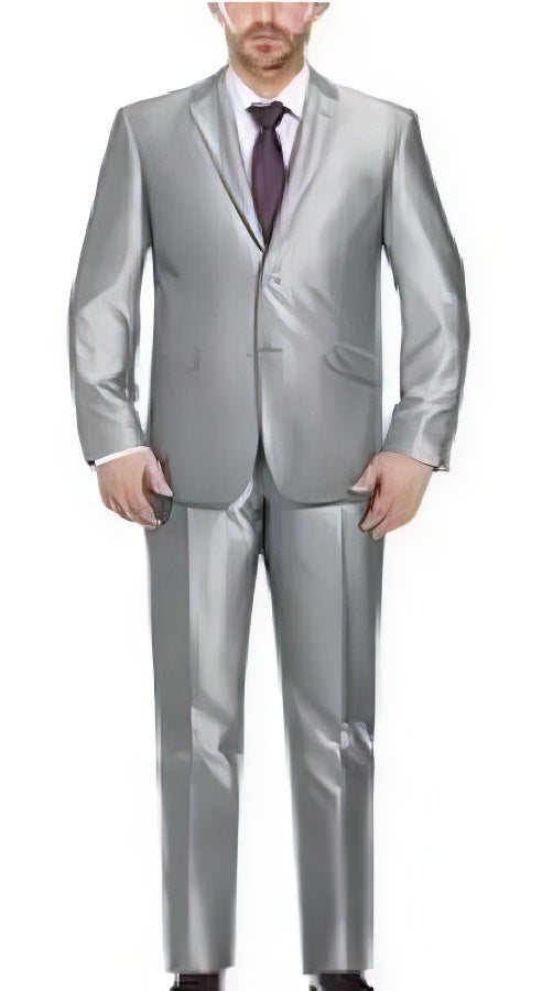 Renoir Suits - Renoir Fashion Verno Cavallo Men'S Silver Solid Pattern Slim Fit Polyester Suit