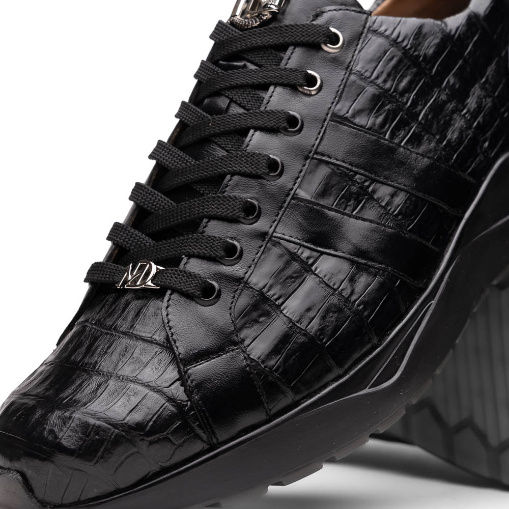 Marco Di Milano Nino Men's Black Sleek Genuine Caiman Crocodile Sneaker