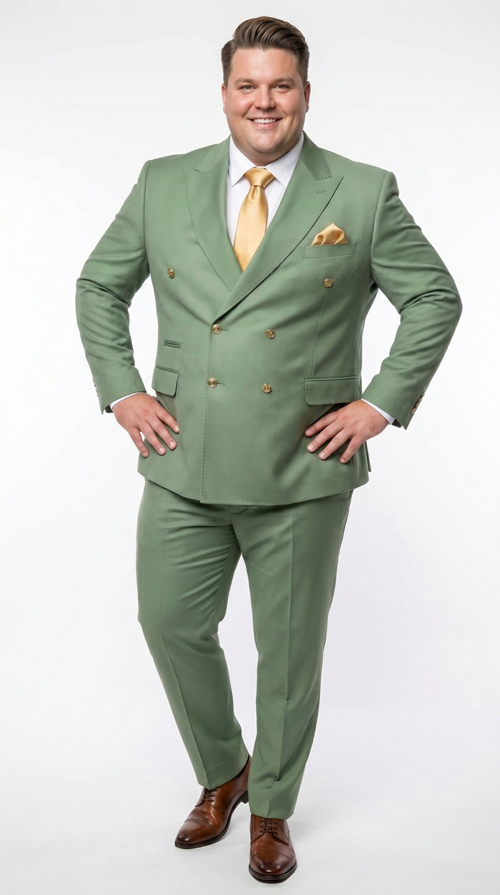 Men’s Sage Green Double Breasted 2 Piece Suit with Gold Buttons, Pistachio Formal Dress Suit