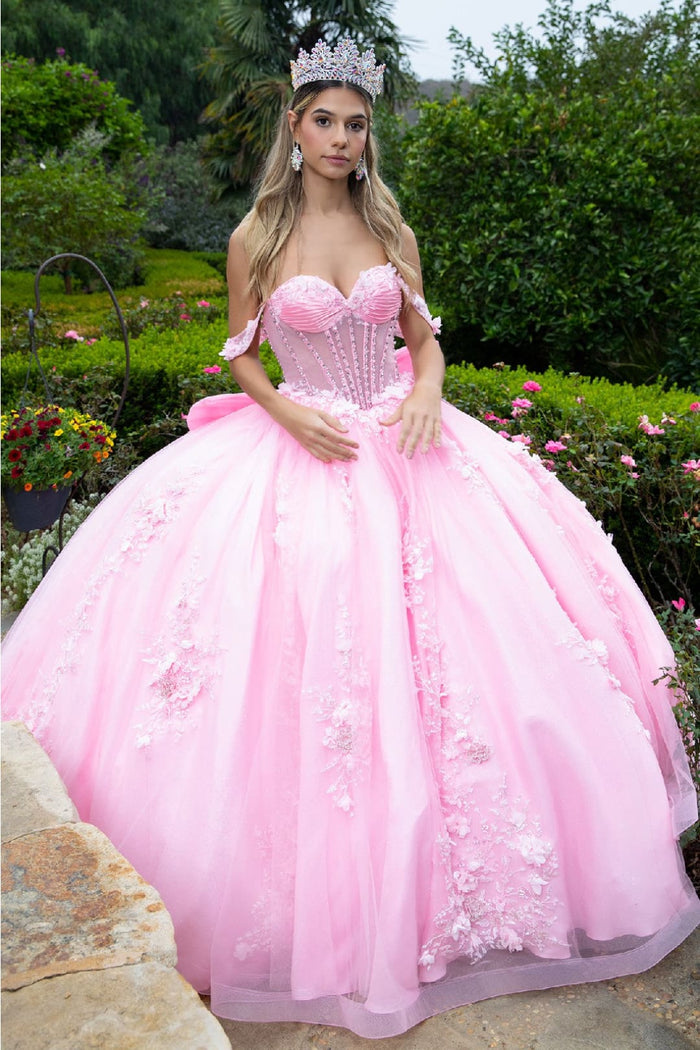 Off Shoulder Sweetheart Quinceanera Dress Bow Embroidered Ball Gown by GLS Gloria GL3576