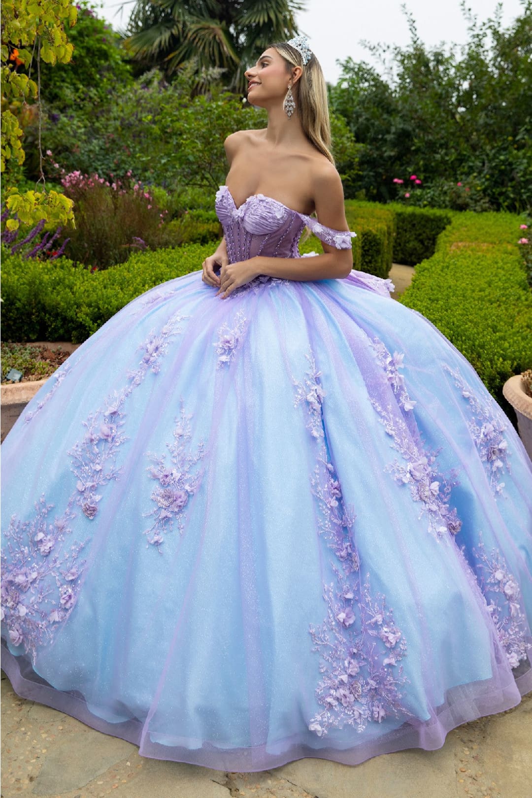 Off Shoulder Bow Ball Gown by GLS Gloria GL3576 - XS / Purple - Quinceanera Dresses
