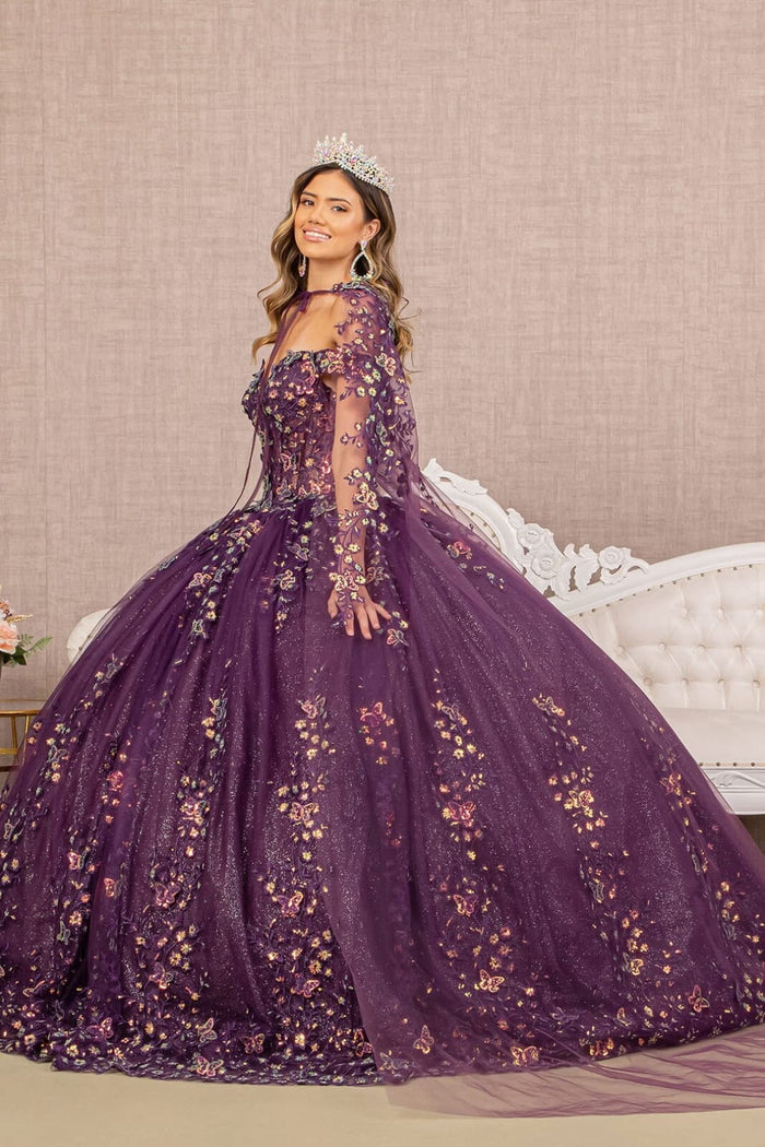 Purple and Gold Quince Cape Dress by Elizabeth KGL3171
